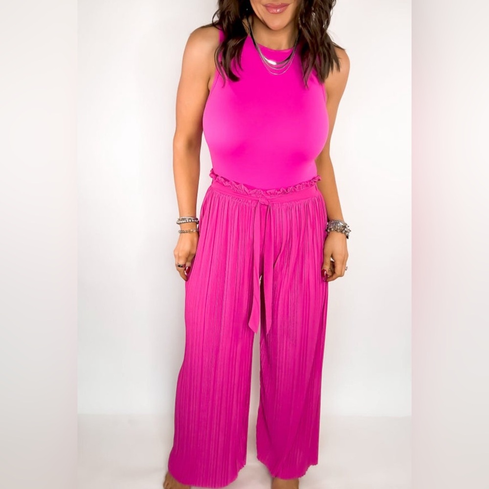 Lovepoem Pink Stretchy Wide Leg Flowy Pants - Large